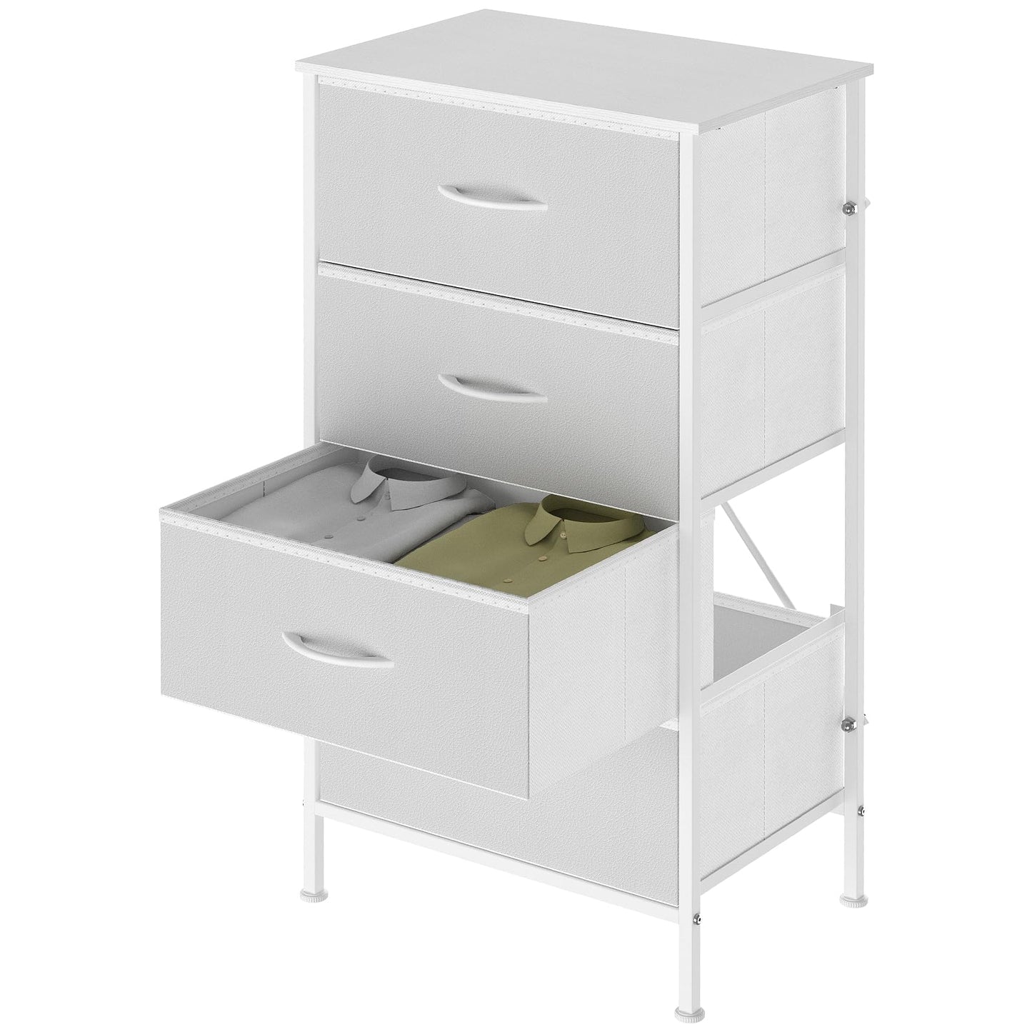 KU Syang Bedroom 4-Drawer Chest Storage Unit, MDF Top Adjustable Feet Anti-Tip Design for Bedroom Living Room, Size 45x30x91cm (17.7x11.8x35.8in)