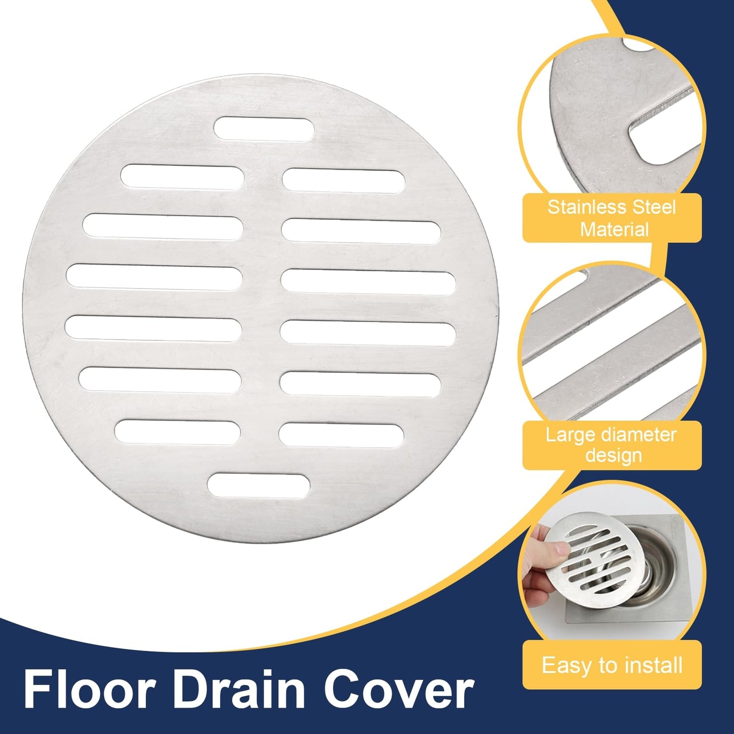 sourcing map 4pcs Round Floor Drain Cover, 4.9" Stainless Steel Shower Drain Grate Drain Protection Cover for Furniture Repair Bathroom Kitchen
