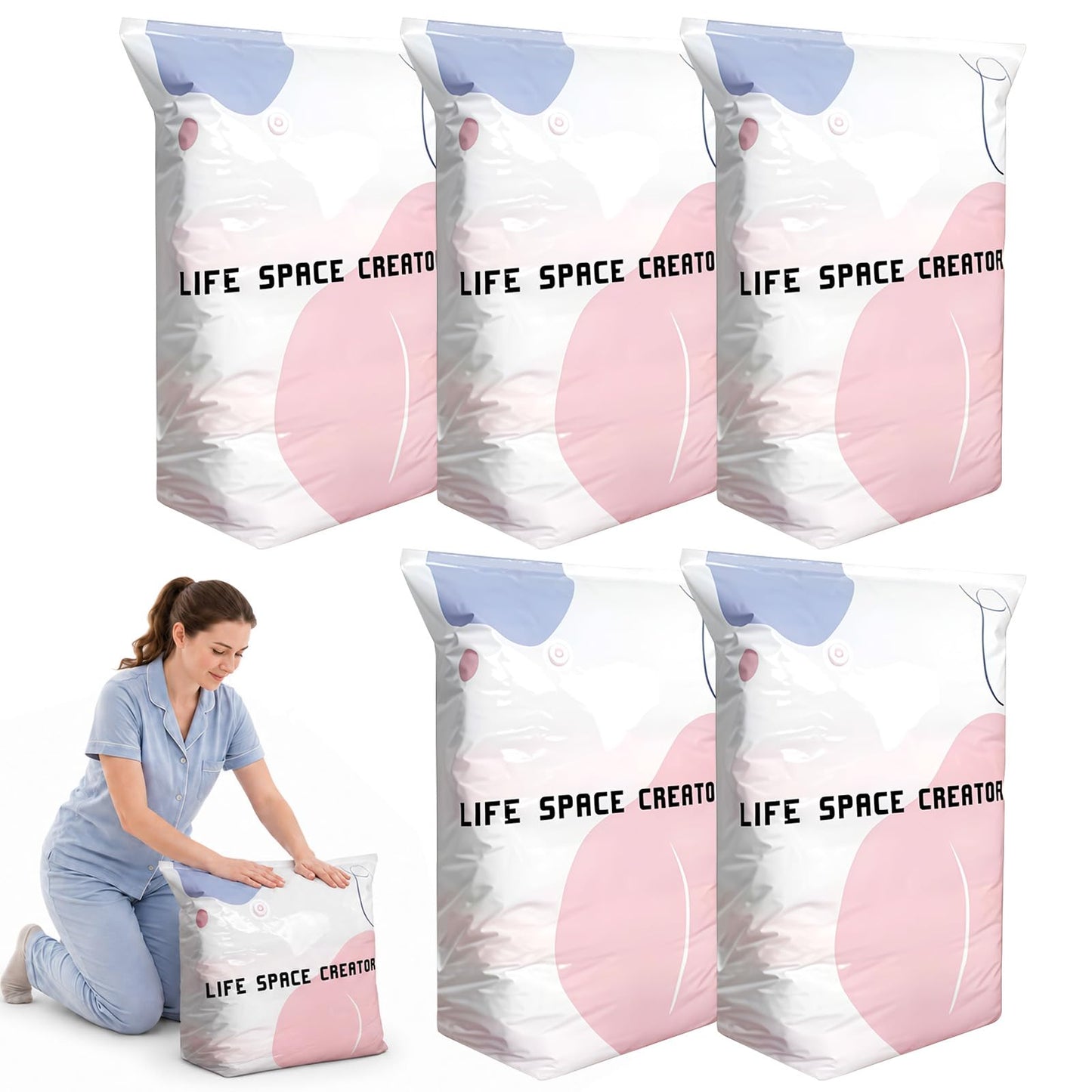 No Pump Vacuum Storage Bags,5Pcs Large Capacity Compression Bag,100x80x30cm