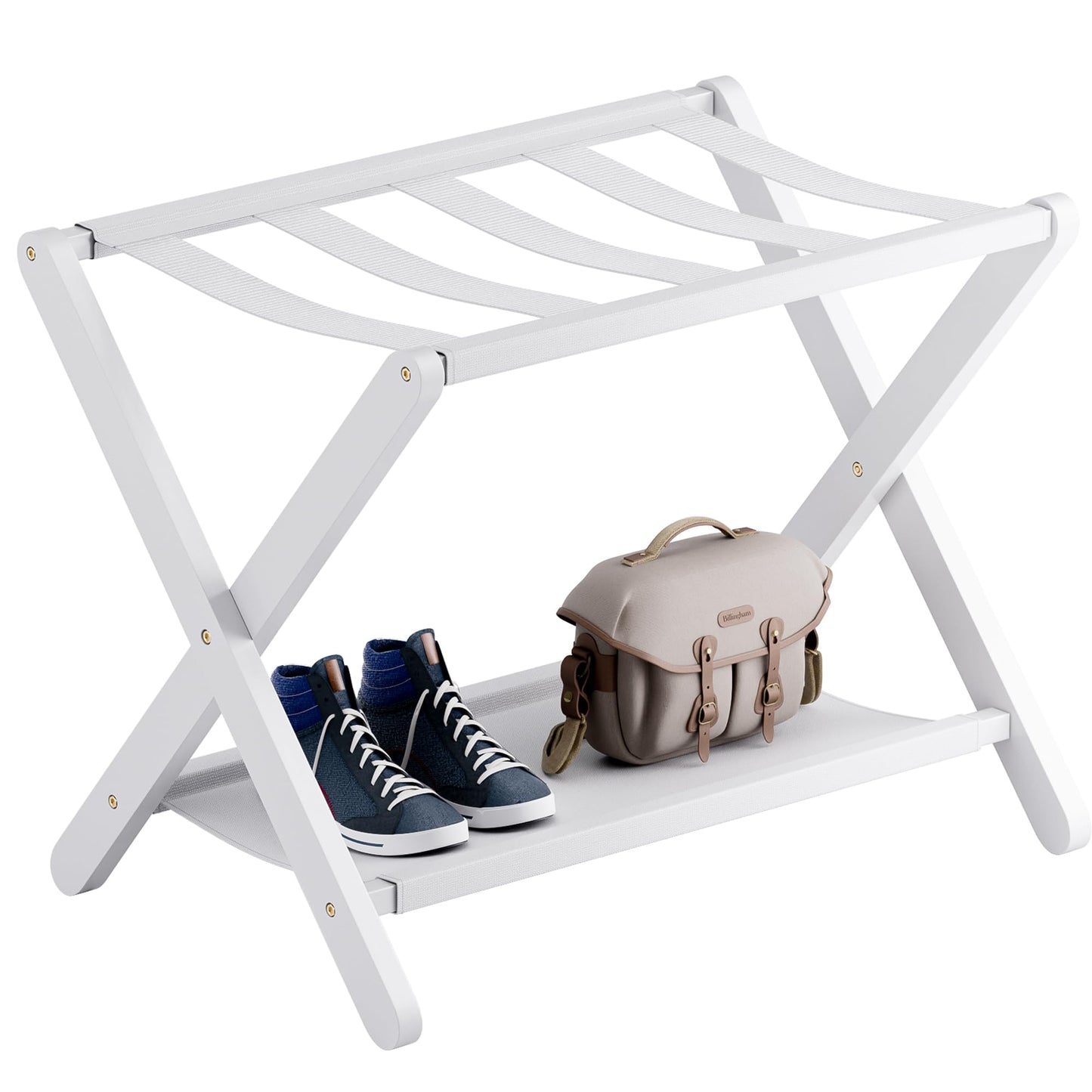 vovala Luggage Rack, Folding Suitcase Stand with Storage Shelf, Premium Bamboo Luggage Holder for Guest Room, Bedroom, Hotel, Closet