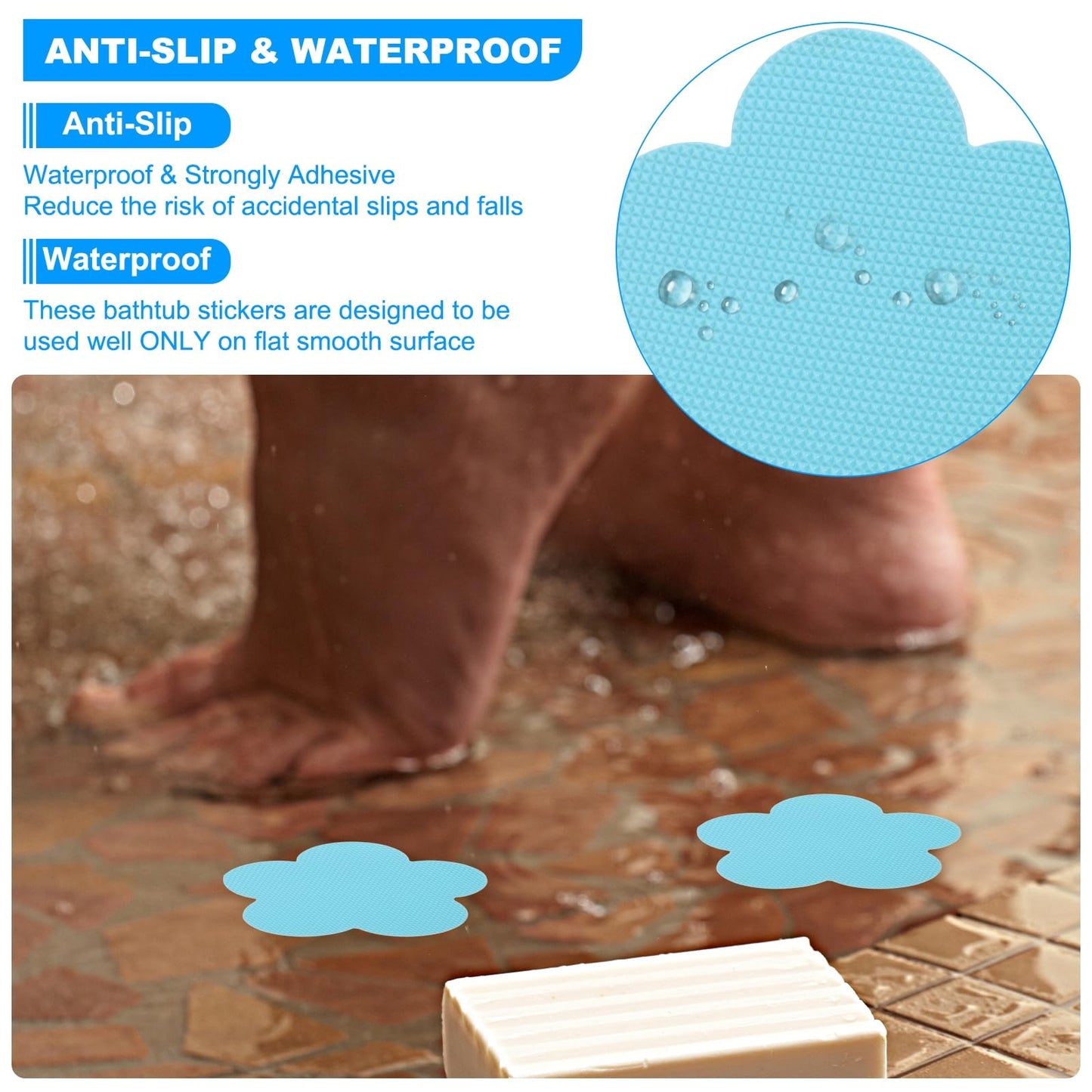 PATIKIL Bathtub Non Slip Stickers 3.4 x 3.4 Inch, 6 Pack Star Safety Shower Floor Anti Slip Stickers with Adhesive Decals Scraper for Bath Tub Shower