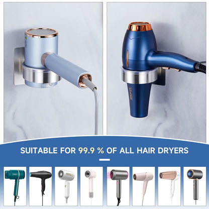 YYBO Hair Dryer Holder Wall Mount, Hairdryer Holder Station for Hair Dryer Storage, Adhesive Hairdryer Stand Rack for Dressing Table Bathroom Silver
