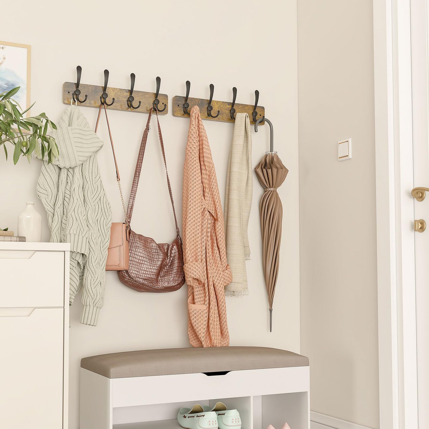 YMYNY 2 Pack Coat Hooks Wall Mounted, Rustic Brown HWS005H-2