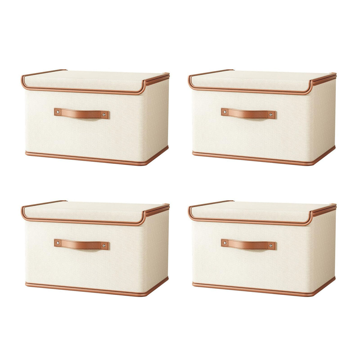 Vbvbip 4 PCS Oxford Fabric Storage Bins with Attached Lid - Large Clothes Organizer 44x30x29cm, Breathable Collapsible Closet Bins for Clothing