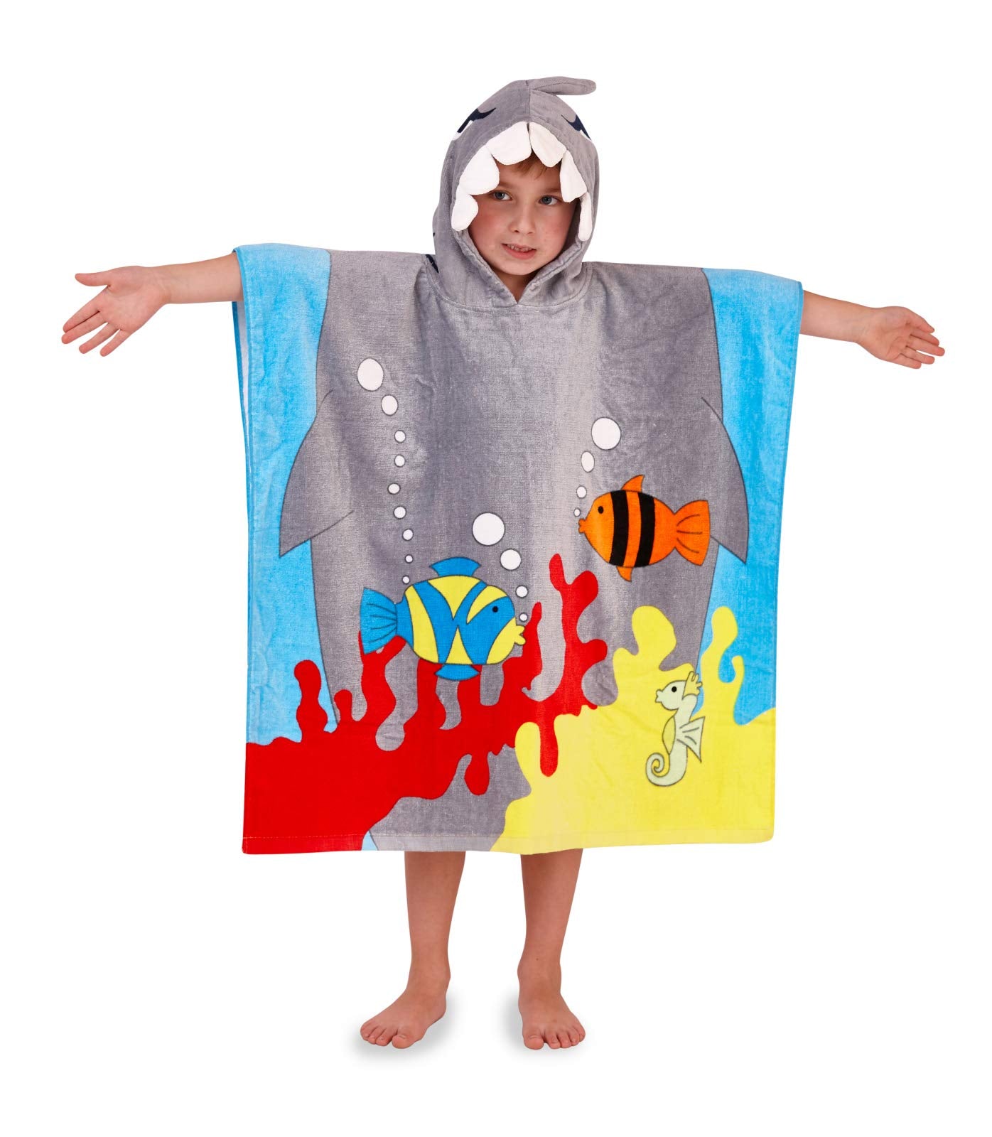 Lora Dora Boys Girls Hooded Poncho Summer Beach Swim Towel Shark