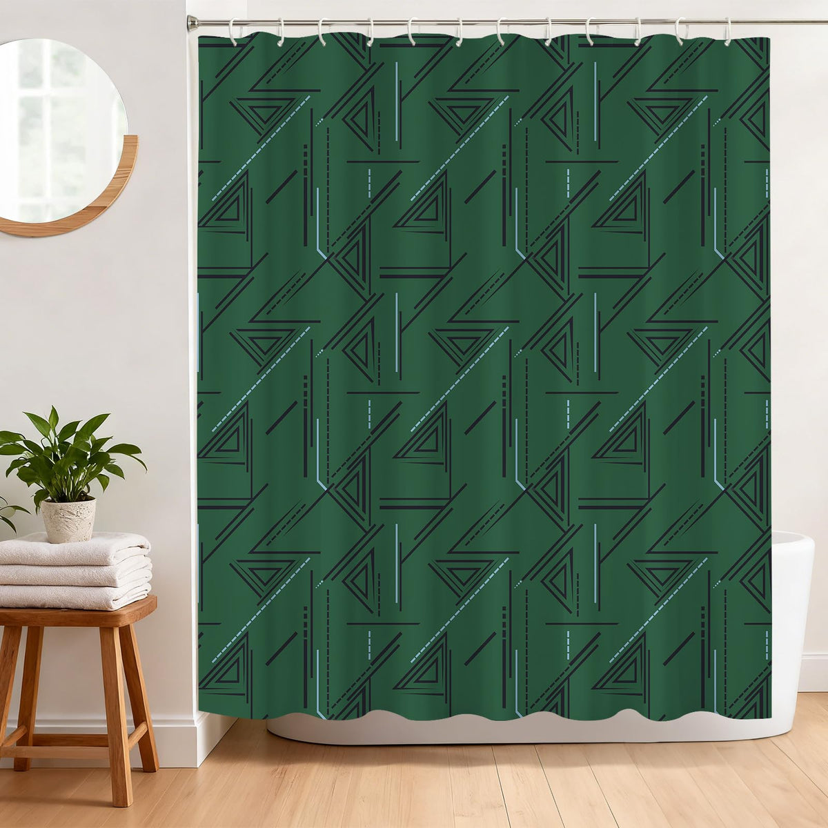 BREASOME Abstract Geometric Shower Curtain 180 x 180 cm Minimalist Style Lines Triangle Shower Curtain for Bathroom Decor Mould Proof Waterproof