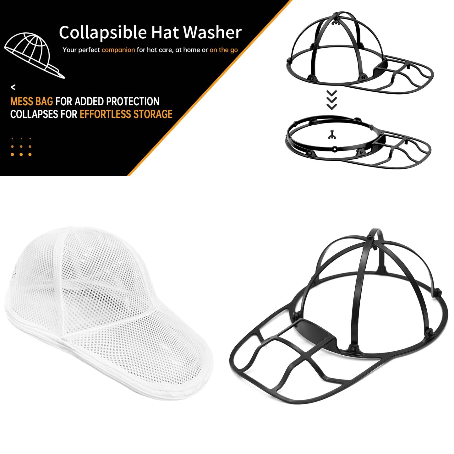 QIMATOP Baseball Cap Washing Cage, Collapsible Hat Washing Cage - Baseball Cap Cleaner for Washing Machine & Dishwasher – Ball Cap Holder