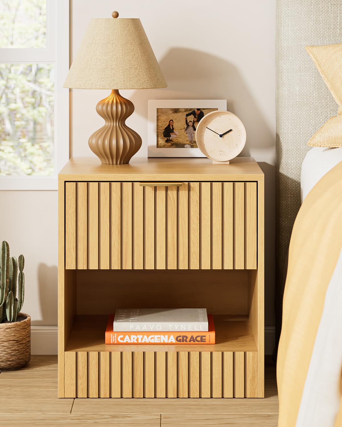 Apetaccat Bedside Table,45x38x49cm, Farmhouse Wooden Bedside Cabinet with Drawer,Kids Bedside Table Nightstand for Bedroom,Living Room,Office,Oak