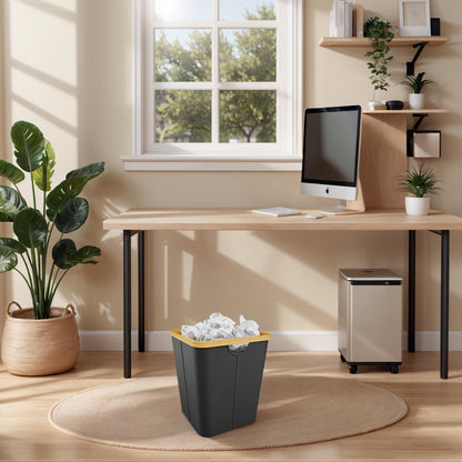 Vireon Waste Paper Bin with Bamboo Frame 30L Waste Basket with Oxford Fabric - Desk Bins for Office & Home Accessories Black, Square, 30, Litres