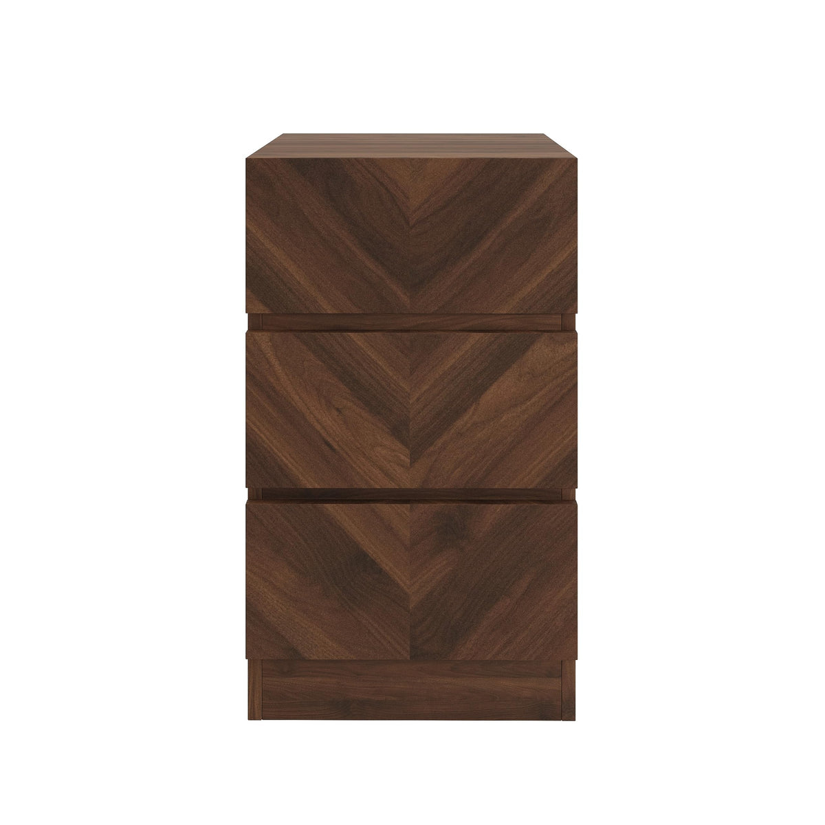 GFW Catania Pair of 3 Drawer Bedside Tables, Royal Walnut Bedside Cabinets with Herringbone Wood Grain Design, Modern Handle-Free Nightstands