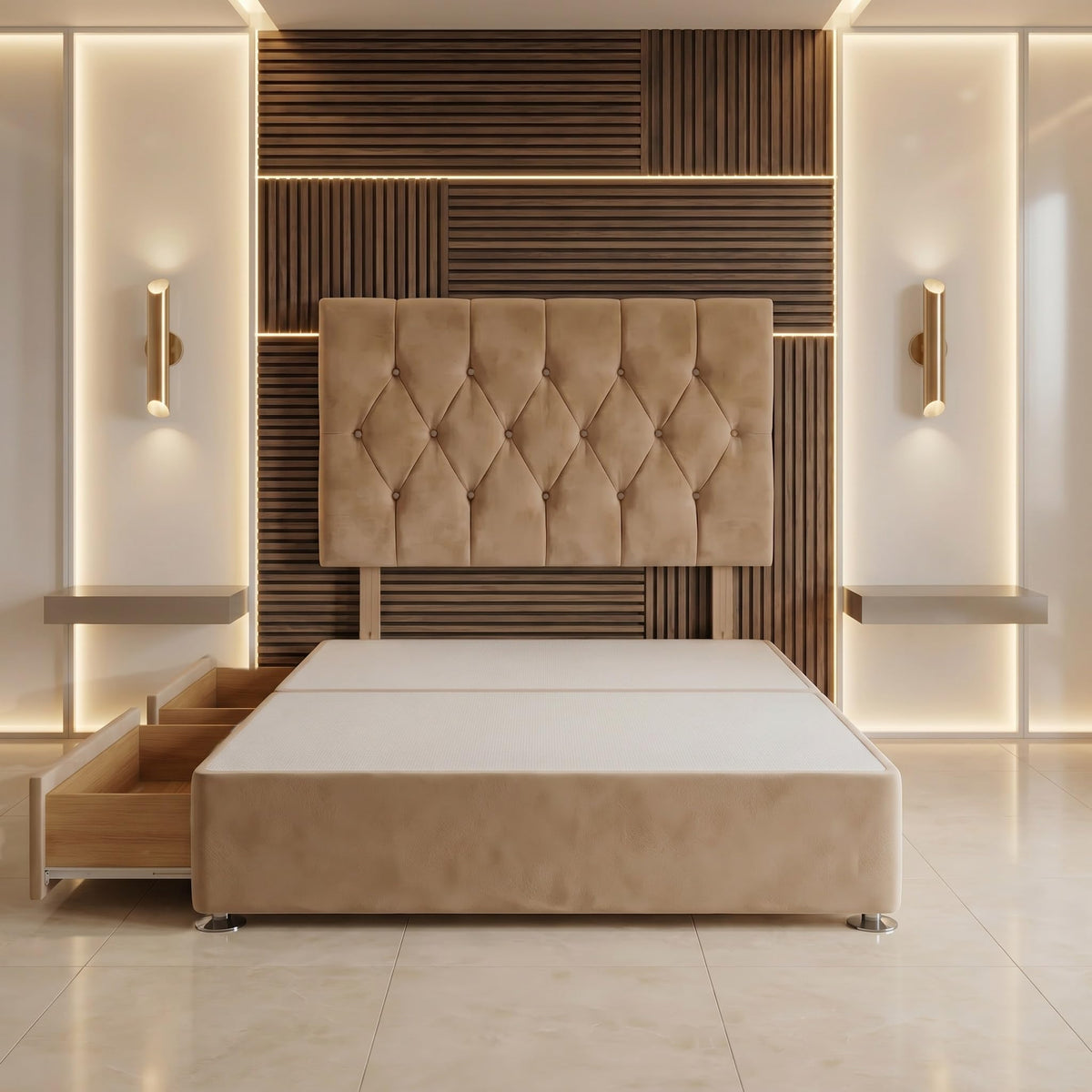 Bed Centre Ziggy Plush Single Divan Base 30" Headboard, Beige, 0 Draw