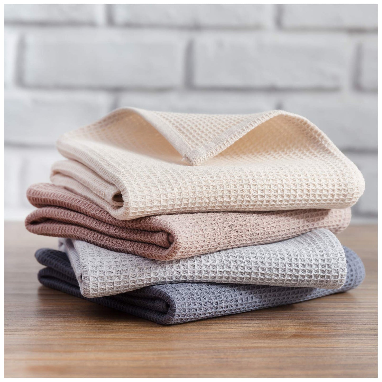 PY HOME & SPORTS Dish Towel Set, 100% Cotton Waffle Weave Kitchen Towels 4 Pieces, Super Absorbent (17 x 25 Inches, Set of 4)