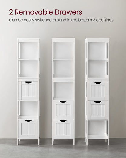 VASAGLE Bathroom Floor Cabinet, Freestanding Bathroom Storage Unit, with 2 Drawers, 3 Open Compartments, for Bathroom, Living Room, Kitchen, Modern