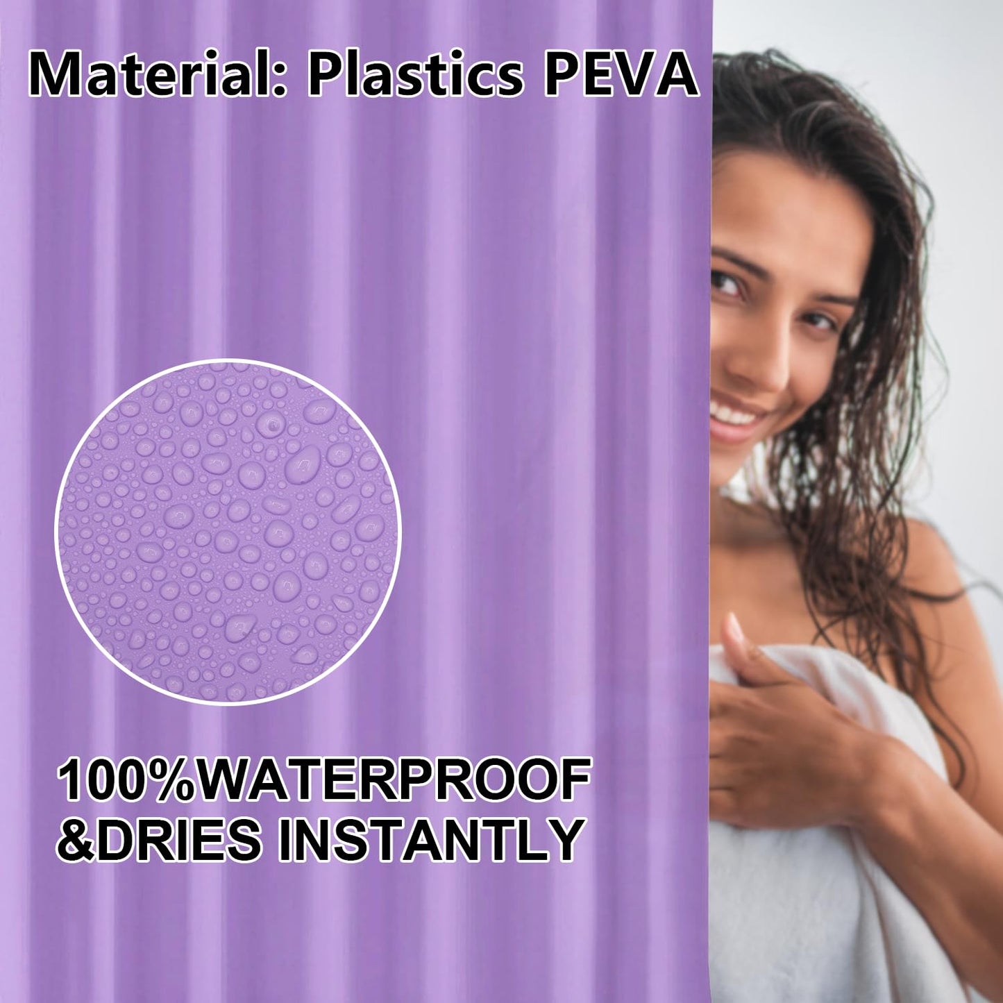 LUKDUNG 180 x 180 cm Bath Curtain, Anti-Mould Shower Curtain for Bathroom, Bathtub, Made of Fabric, Waterproof, Washable PEVA With 12 Rings