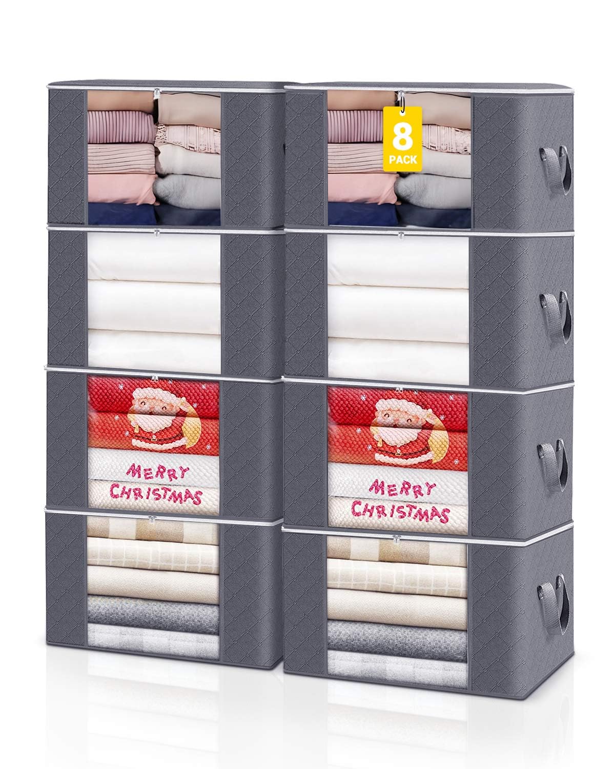 KALAHOL 90L Large Capacity Clothes Storage Bags with Zips, Storage Boxes with Lids, Reinforced Handle, Foldable, Thick Fabric, for Comforters