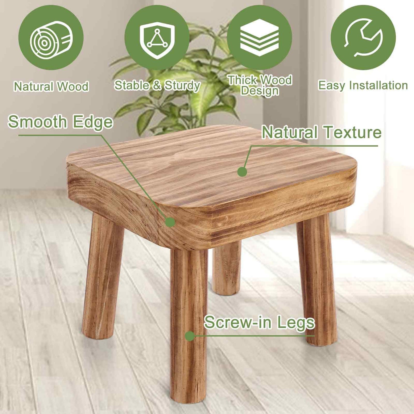 DAJAVE Small Wooden Stool, Plant Table Plant Stool Wooden Milking Stools Indoor Step Stools for Kids Small Side Table for House Plants