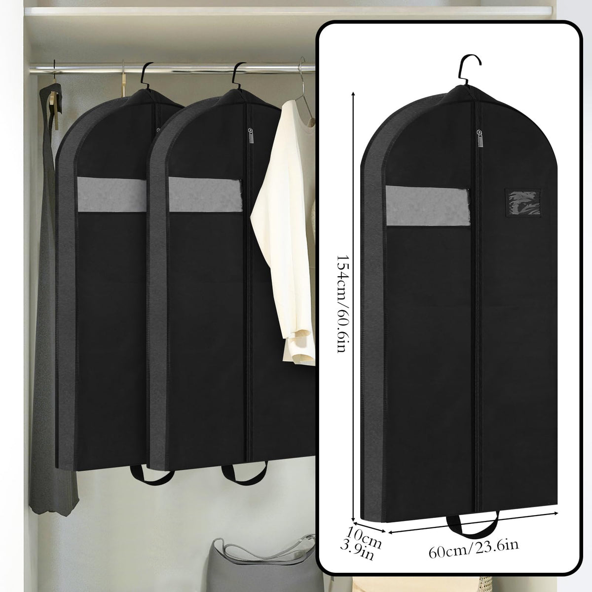 GSrenyu 60" Dress Bags Covers Long Garment Bags for Storage and Travel