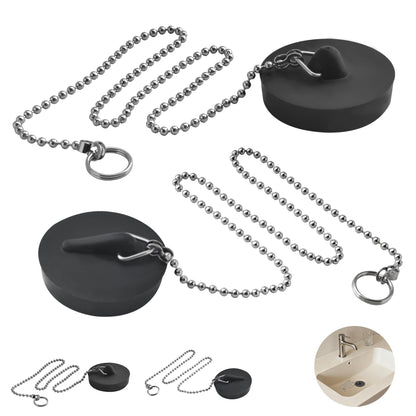 SZWLJ 4PCS1.77in*2 & 1.85in*2 Black Sink Plug, Rubber Bath Plug and Chain