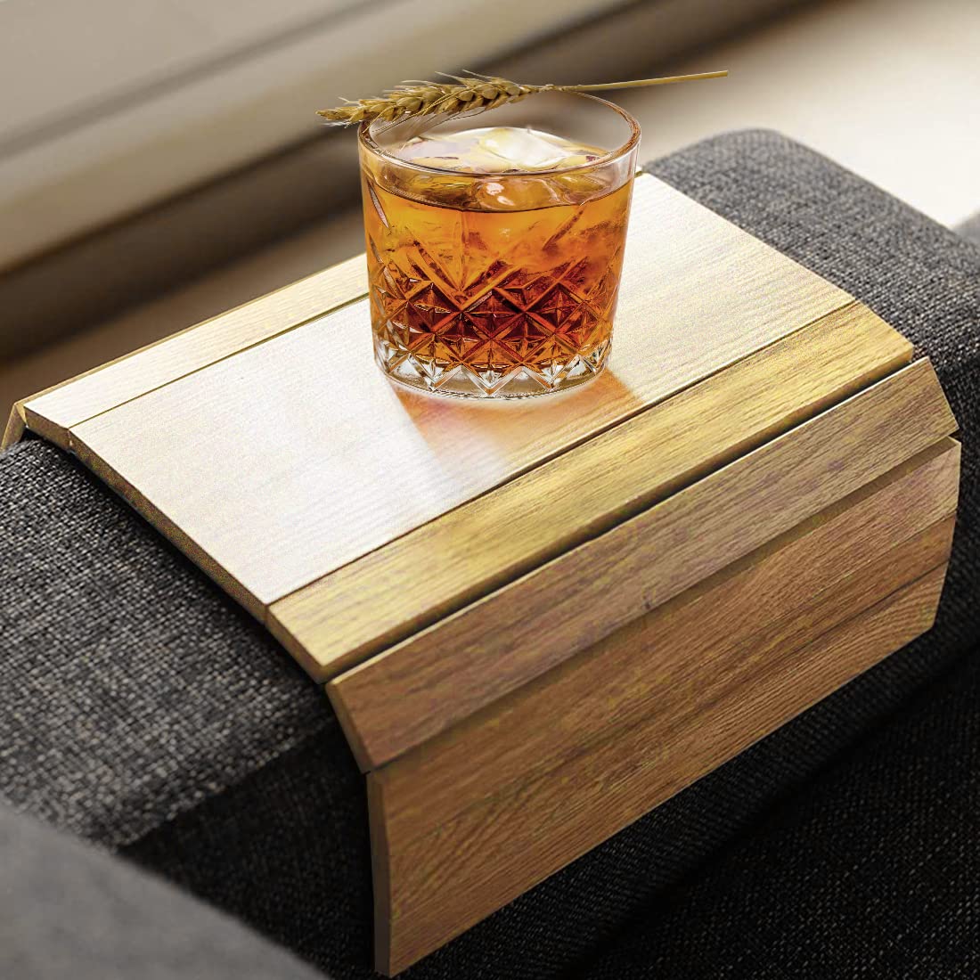 Sofa Arm Tray, Foldable Couch Tray Wooden Armrest Tray, Sofa Tray & Organiser for Drinks, Snack, Magazine, and Remote