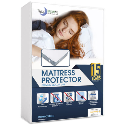 Dreamzie Mattress Protector Waterproof with 4 Elastic Corners - Made in EU - OEKO-TEX® Certified- For Mattress 90 x 190 cm