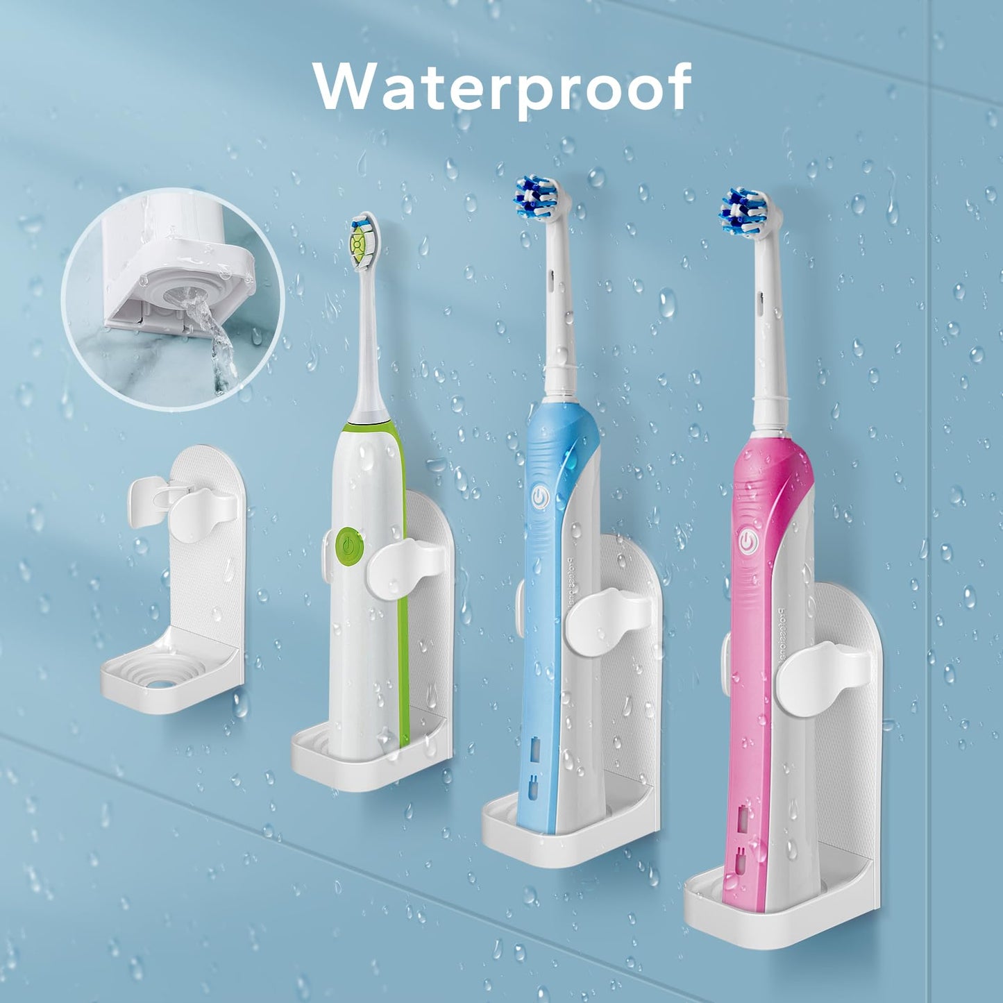 HOMMAND Electric Toothbrush Holder 2 Packs, Upgraded Strong Adhesive Electric Toothbrush Holder Wall Mounted