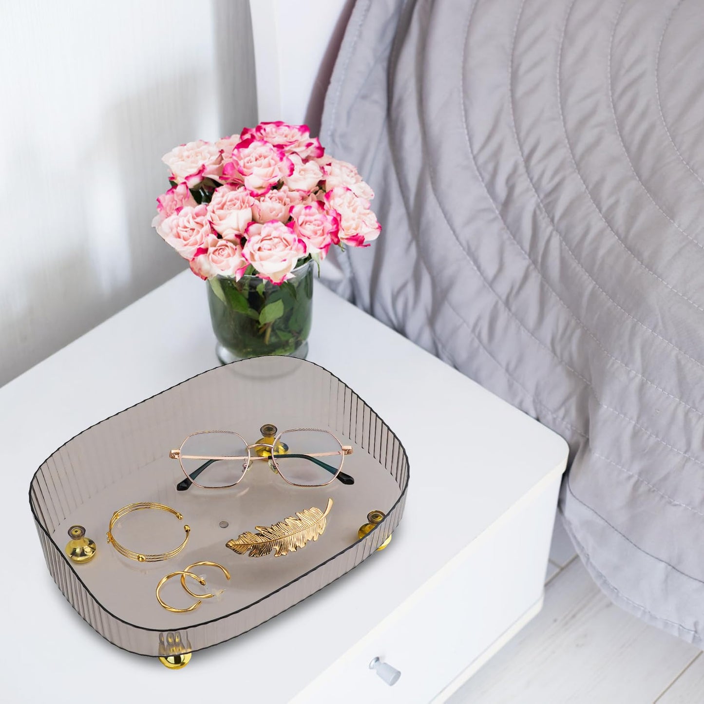 Mulaibdin Perfume Tray for Dresser, Perfume Organiser Tray Plastic, Bathroom Trays for Toiletries, Decorative Trays for Vanity,Bedroom