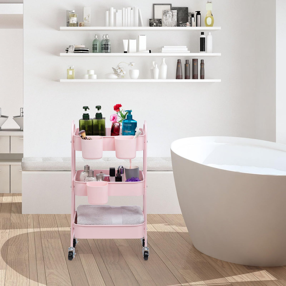 DOEWORKS Storage Trolley on Wheels Metal Kitchen Trolley Craft Trolleys