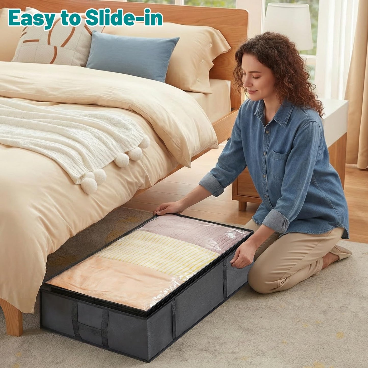 Dntorx 6 Pack 90L Underbed Storage Bags With Lids, Foldable, Grey