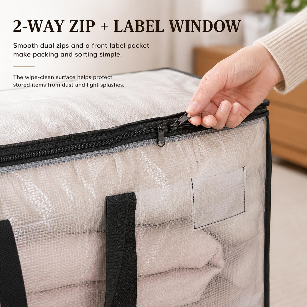 Bolizon 2 Pack 90L Moving Bags, Extra Large Clear Storage Bags with Zips & Handles, Clothes and Bedding Storage Bags for University Moving, Dorm