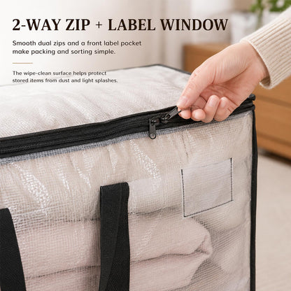 Bolizon 2 Pack 90L Moving Bags, Extra Large Clear Storage Bags with Zips & Handles, Clothes and Bedding Storage Bags for University Moving, Dorm