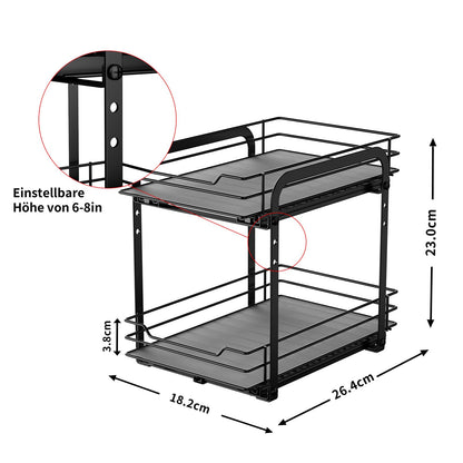 MAYZOLOP 2-Tier Pull Out Spice Rack With Adjustable Height for Inside Cupboard, Metal Kitchen Organiser, Storage Rack, 7.2in W x 10.4in L x 9in H