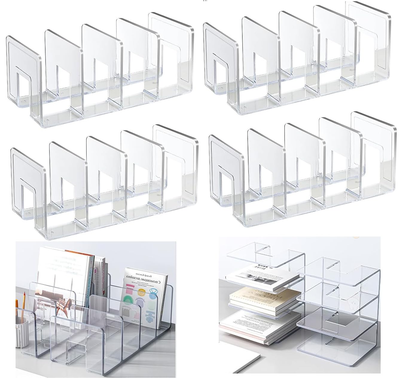 Panavage Transparent Desk File Organiser, 4 Slots, 4-Pack