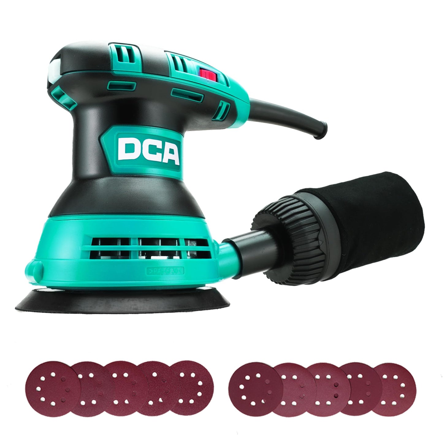 DCA Random Orbital Sander, 300W 12000 OPM Electric Sander with Dust Collection, 125MM Hand Electric Tool, 6 Variable Speeds, 10pcs Sandpapers for