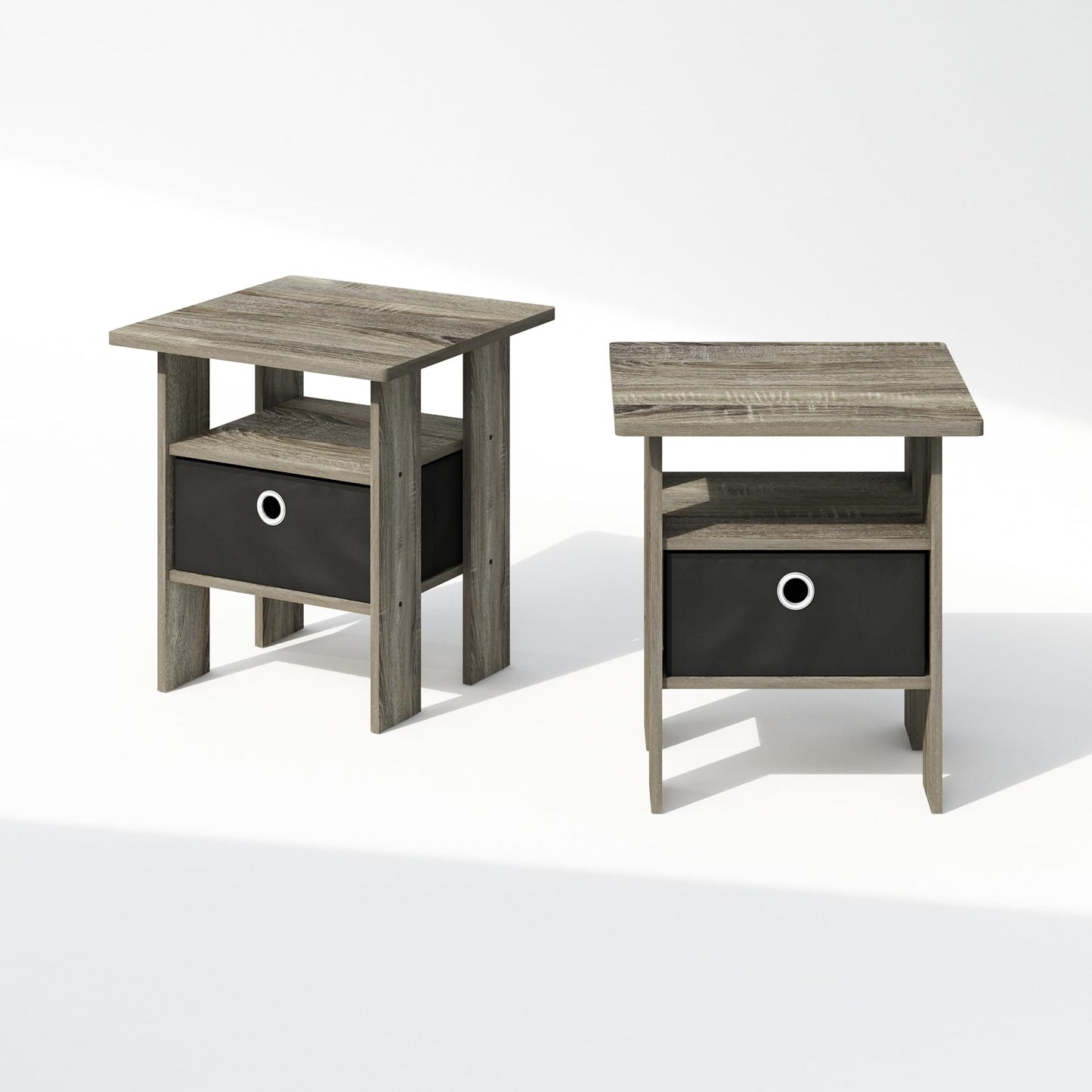 Furinno TIDUR Set of 2, Bedside Table with Storage Bin, French Oak