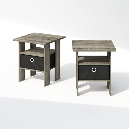Furinno TIDUR Set of 2, Bedside Table with Storage Bin, French Oak
