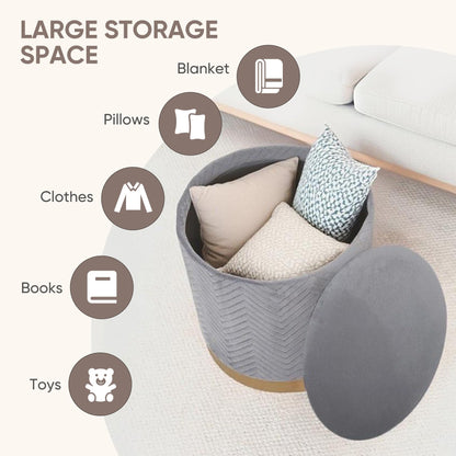 Bonlife Large Round Storage Ottoman, Foldable Footstool with Lid
