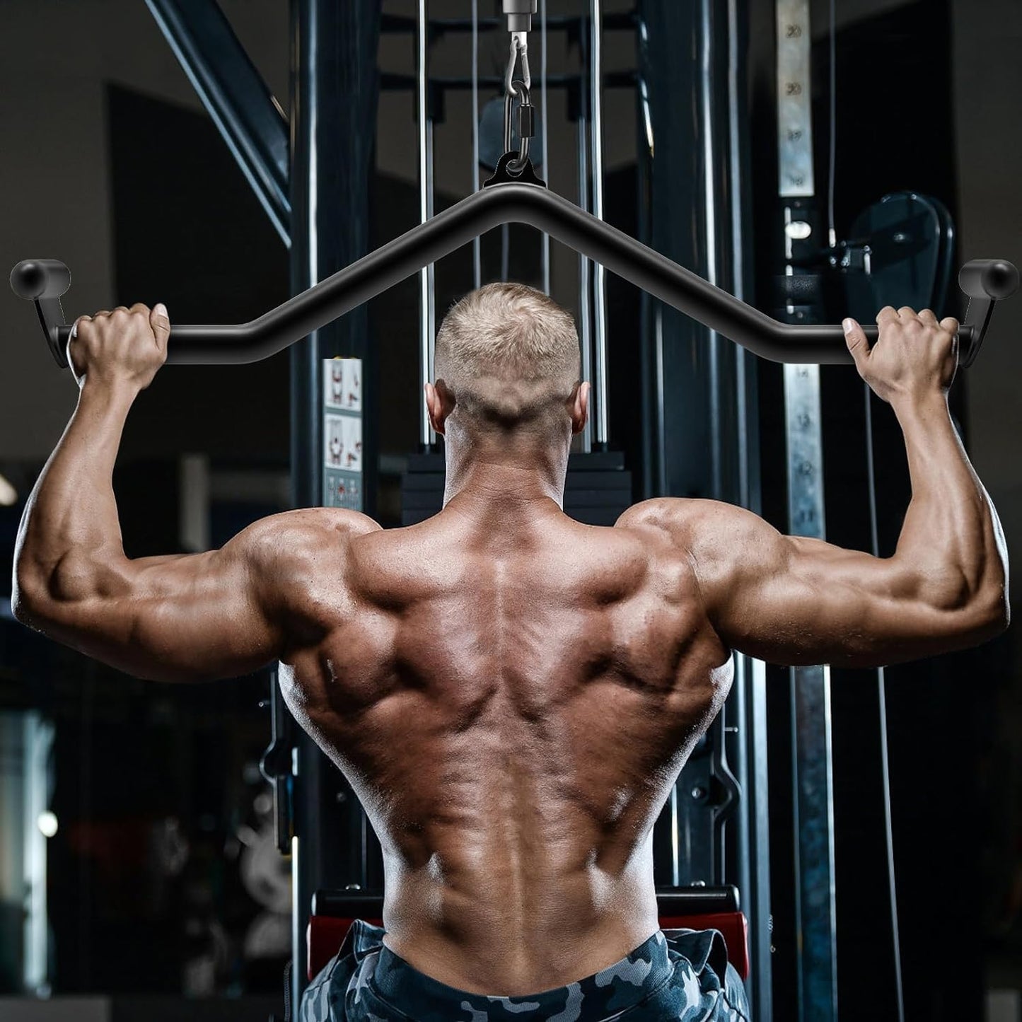 SELEWARE Multi-Grip Pull Down Bar, 32", Alloy Steel, Ergonomic Grip, Versatile Cable Machine Attachment for Home Gym Muscle Training