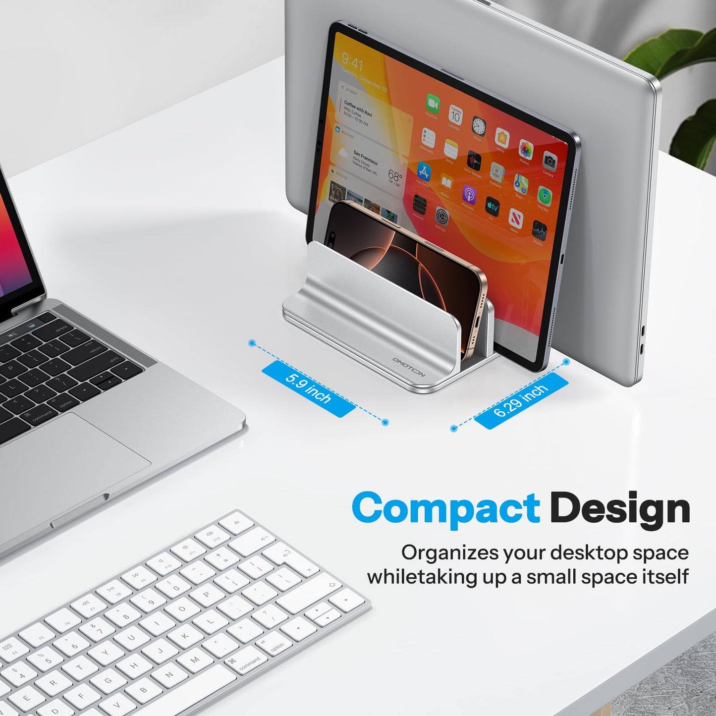 OMOTON Vertical Laptop Stand, Aluminium, Adjustable Dock Size, 3-Slot