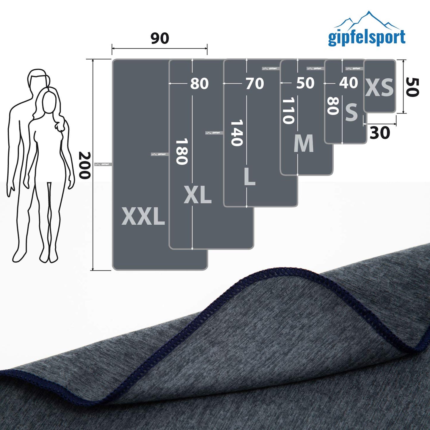 gipfelsport Microfibre Towel | Grey | M(110x50cm)
