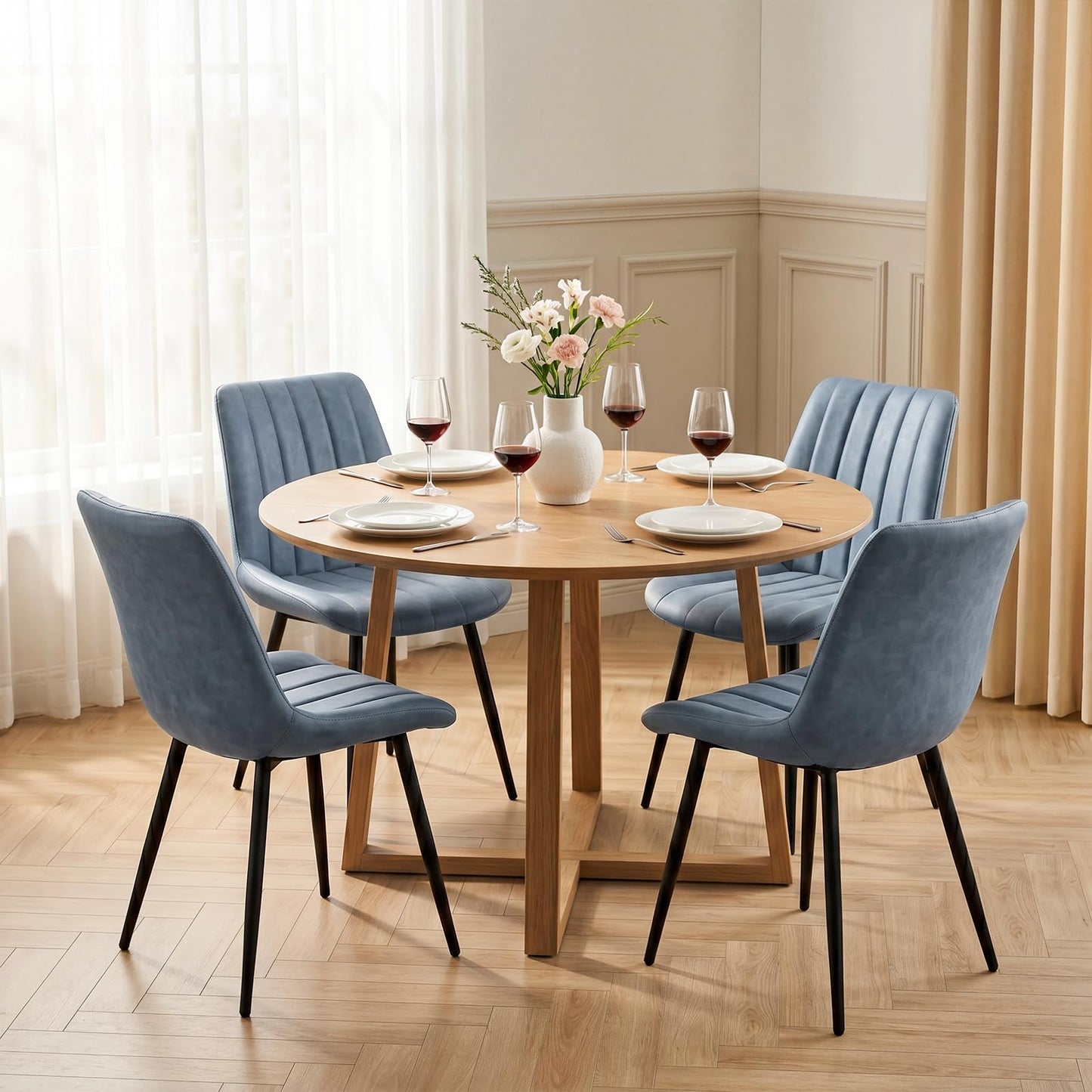TUKAILAi Dining Chairs Set of 2, Blue Grey Faux Leather Chairs for Kitchen
