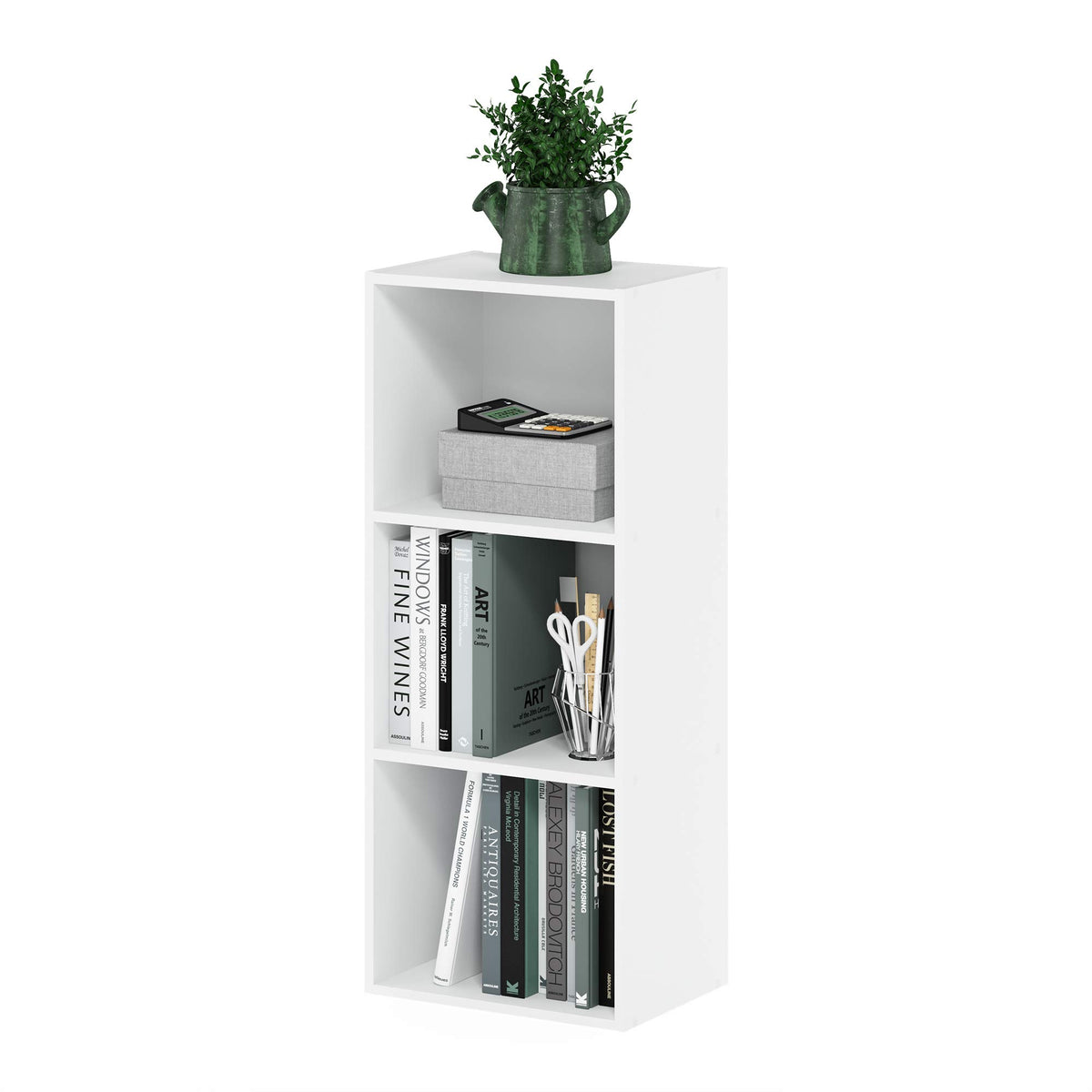 Furinno LUDER Book Shelf, 3-Cube Bookshelf, Bookcase, 9.3 x 12 x 31.5, for Living Room, Bedroom, Home Office, White