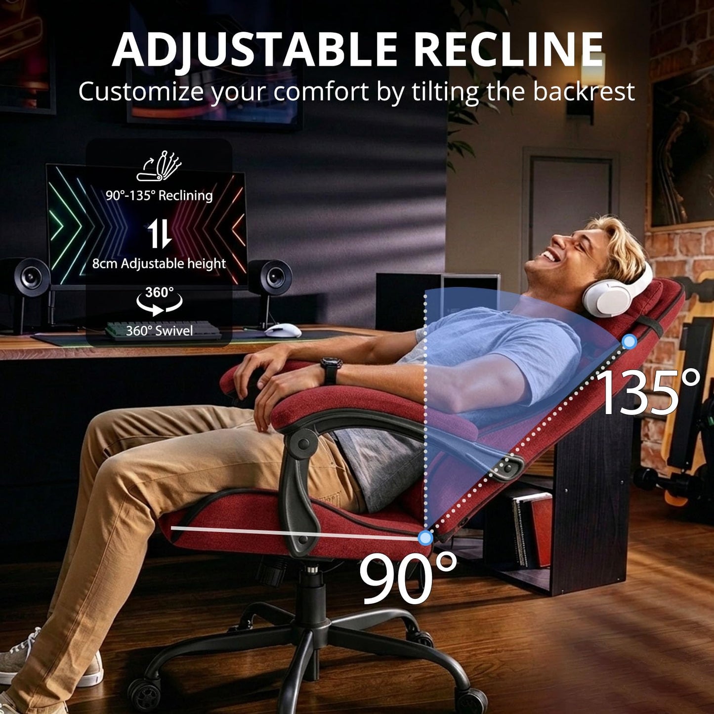 WUPY Racing Style Gaming Chair, PC Gamer Chair with Headrest, Red Black
