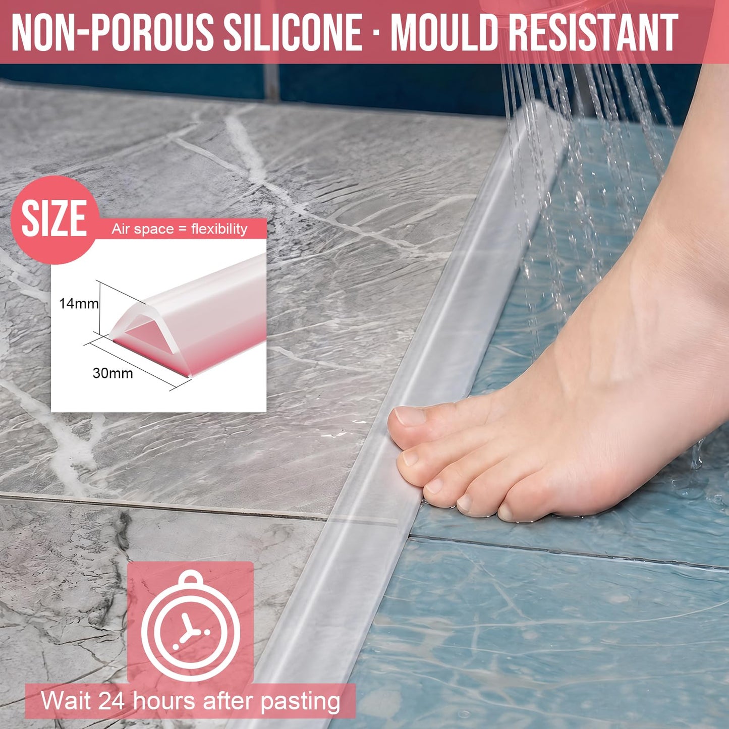 Nayotaa Wet Room Floor Barrier Flexible Water Barrier 100cm (Transparent) - Leakproof Shower and Sink Seal
