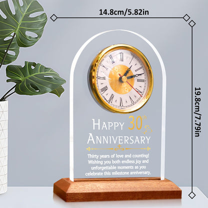 OkiyiD 30th Anniversary Wedding Gifts for Couples, 30 Years of Marriage, Light Up Anniversary Quartz Clock With LED Wooden Base for Home Decor,30th