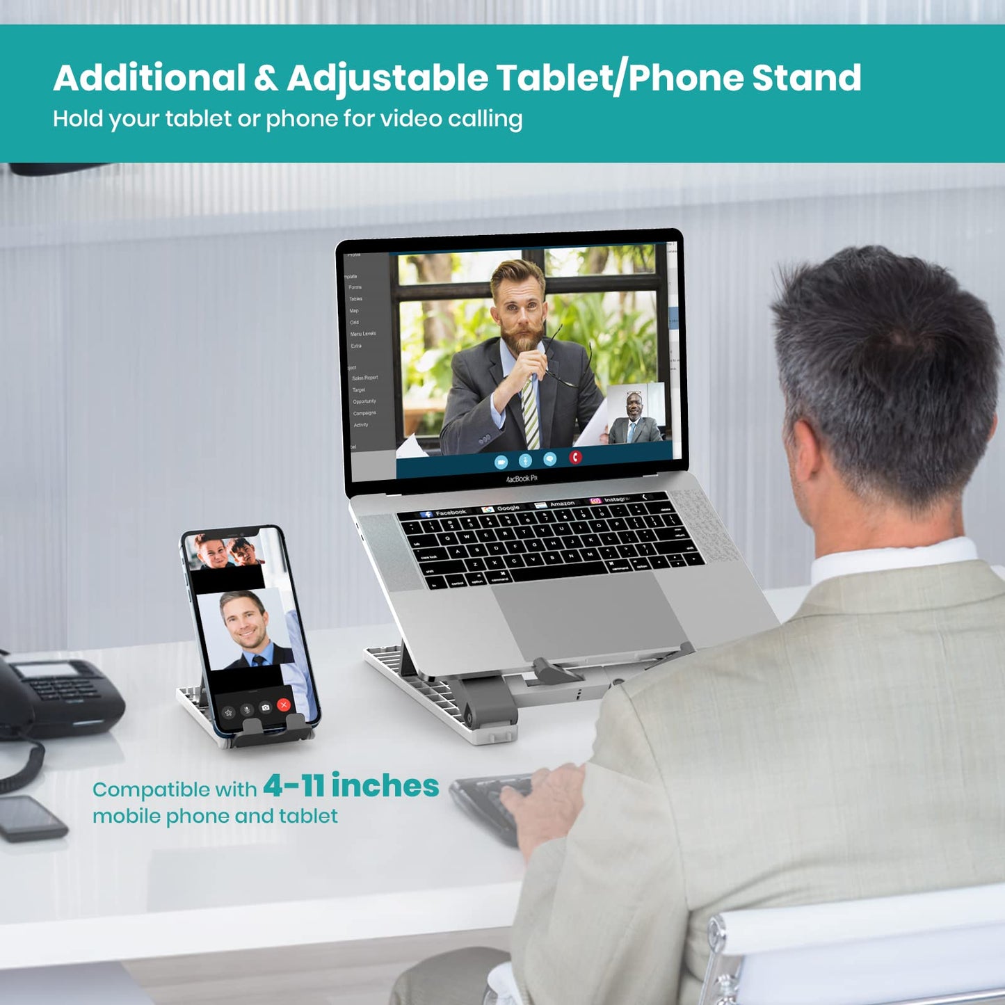 Klearlook Portable 2 in 1 Laptop Stand with Phone Stand - Adjustable Laptop Stand and Phone Stand for Desk,Ventilated Foldable Laptop Holder