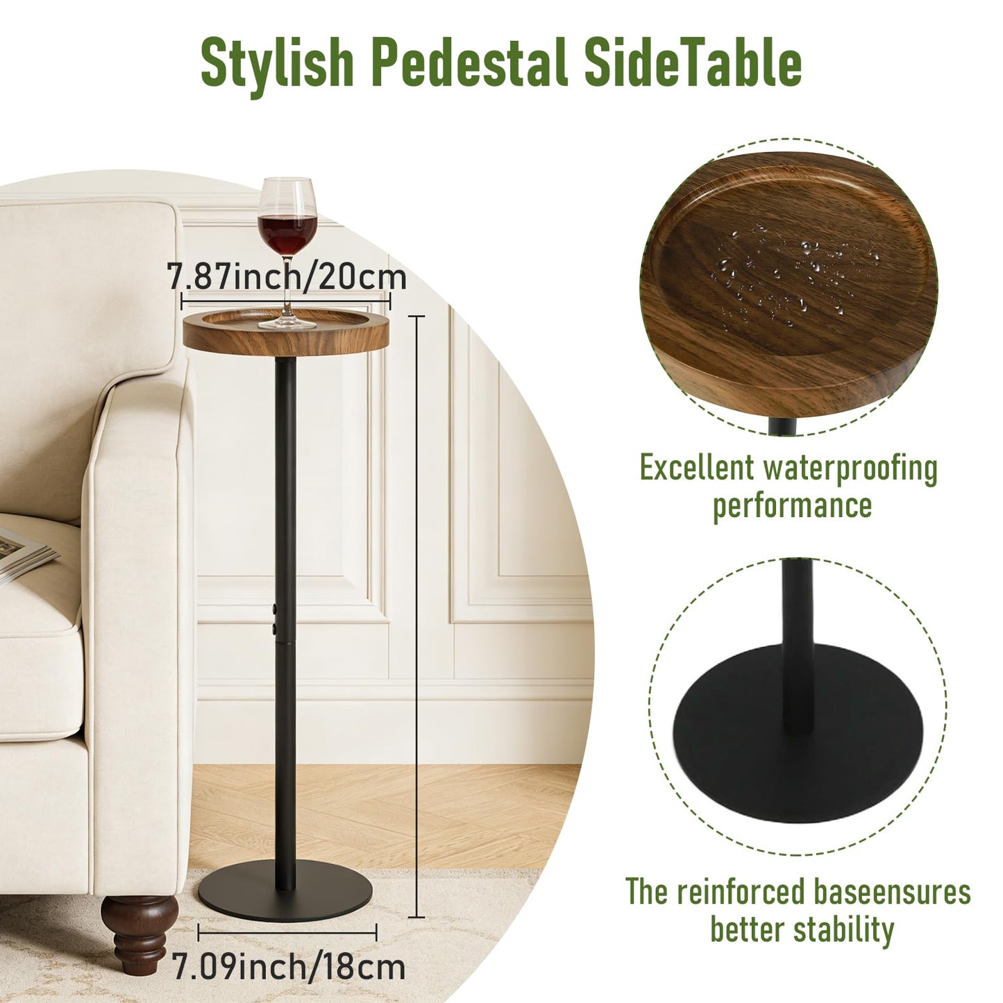 Simcat Small Round Side Table, Drink Table for Small Spaces and Modern Decor (2, Walnut)