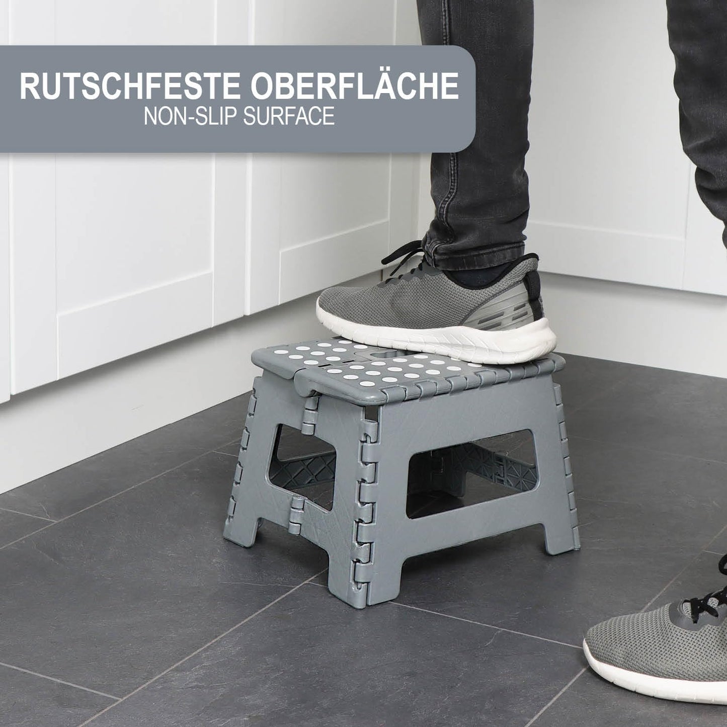 COM-FOUR® folding step with rubber studs, foldable step stool