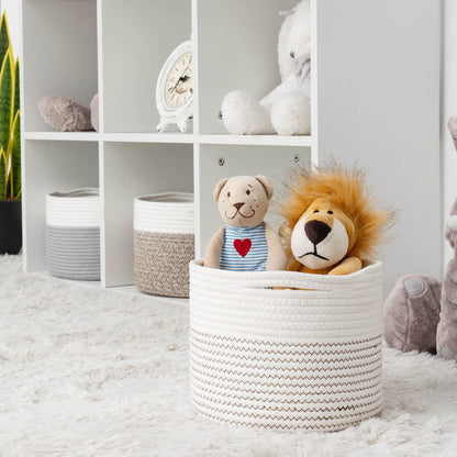 TIMEYARD Small Round Cotton Rope Storage Basket Decorative Shelf Basket