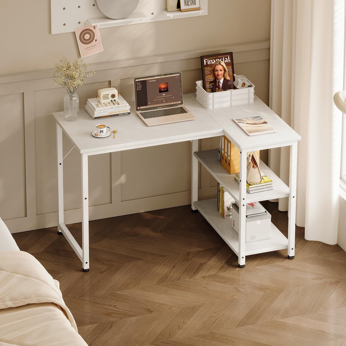 Coleshome L Shaped Gaming Desk for Small Space, 100x70 cm White
