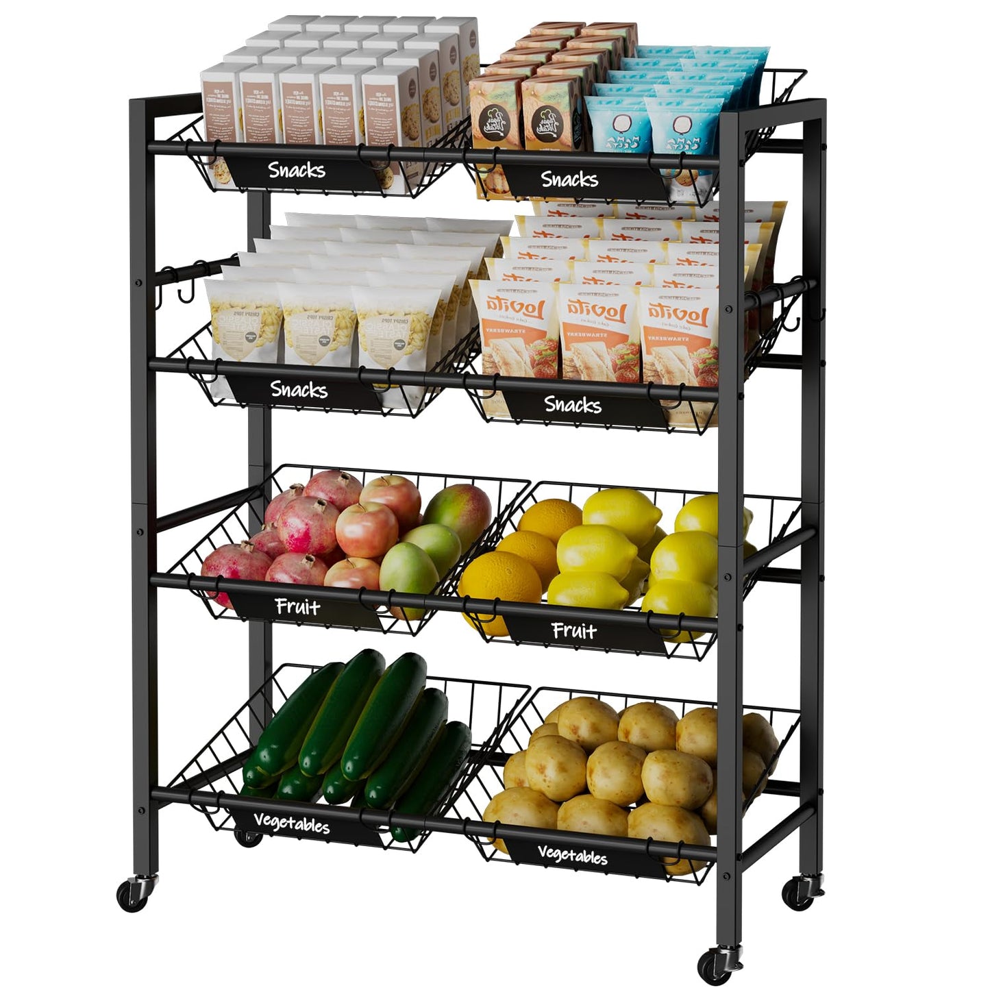 IBUYKE Kitchen Fruit Vegetable Storage Cart,Utility Cart,Black,TLJ025B